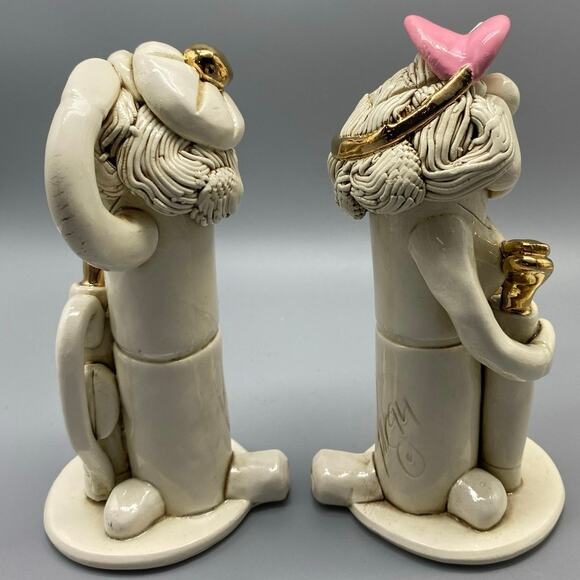 Tweeples World Ceramic Lady Golfer Joe Peck. whimsical Also a whistle. Set of 2 - Picture 3 of 10